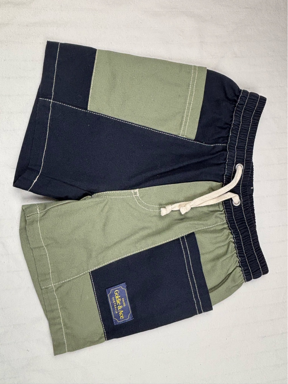NWT Goldie & Ace boys 3 year Kids Two-Tone Olive & Navy Patchwork Shorts